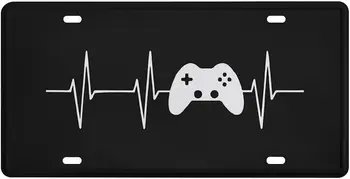 Передний номерной знак Heartbeat Gamer, Персонализированная крышка номерного знака, металлическая автомобильная бирка для мужчин и женщин 6 X 12 дюймов
