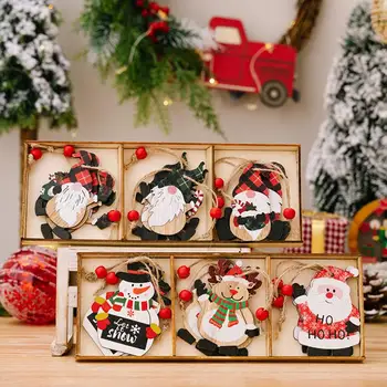 1 Комплект Рождественского деревянного подвесного украшения с 3 отделениями, коробка с оленями Санта-Клауса, Деревянные рождественские украшения