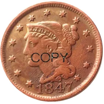 Монеты США 1847 г. Плетеные волосы Крупные центы 100% Медные монеты