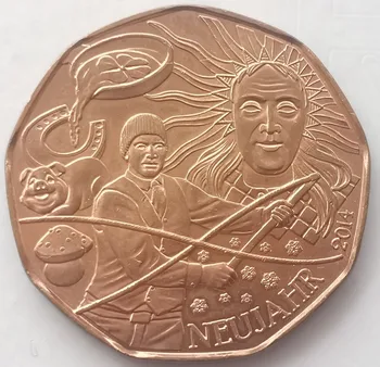 #15 С Новым Годом Австрия 2014 Памятная монета номиналом 5 евро 28,5 мм 8,9 г 100% Оригинал