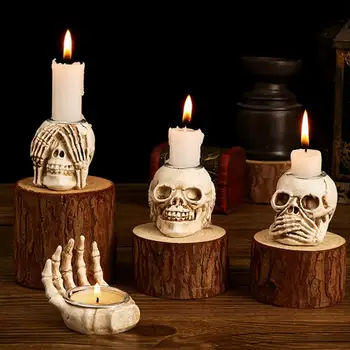 Подсвечник с черепом, полимерные подсвечники в стиле ужасов, реалистичные кости скелета для оформления вечеринки на Хэллоуин, темы бара