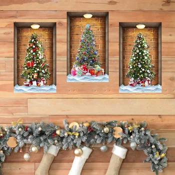 3D моделирование Рождественской елки в рамке Наклейки на стену с Новым Годом Гостиная Спальня Украшение фестиваля Художественные наклейки Декор