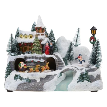 Рождественская Светящаяся фигурка снежного домика, Вращающаяся Музыкальная скульптура для дома, бара, магазина, украшения, подарка