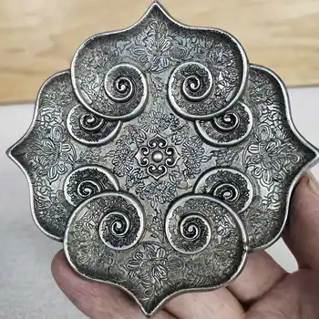 Античная бронза Разное Коллекция Античная Белая медь Посеребренная пепельница Lotus Plate производства Tang Zhenguan