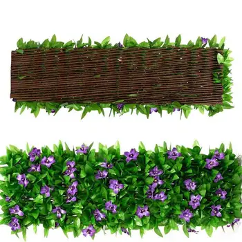 Искусственная садовая изгородь, лист защитной сетки из искусственного плюща с Фиолетовым цветочным декором, Реалистичная панель ограждения, Расширяющаяся ограда внутреннего дворика