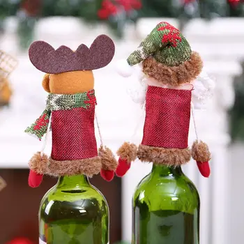Топпер для бутылки вина в виде снеговика Праздничная ткань ручной работы, Топперы для бутылки вина, 3D мультфильм Санта Клаус, Снеговик, олень на Рождество