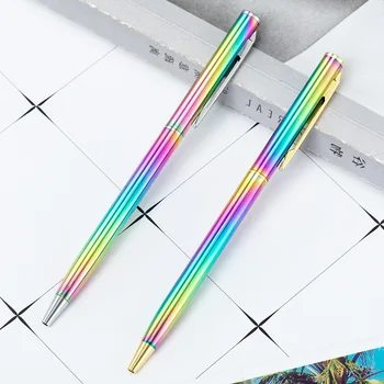 Радужная тонкая выдвижная шариковая ручка с черными чернилами, металлическая ручка, офисные школьные принадлежности