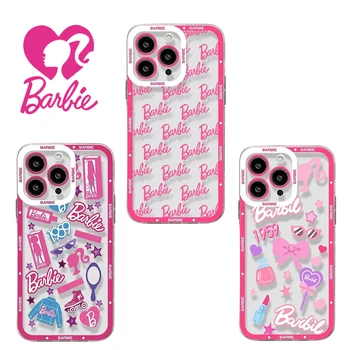 Новый розовый чехол для смартфона Barbie для Iphone 14 13Promax с рисунком Каваи, прозрачные женские защитные чехлы для мобильных телефонов, аксессуар для телефона