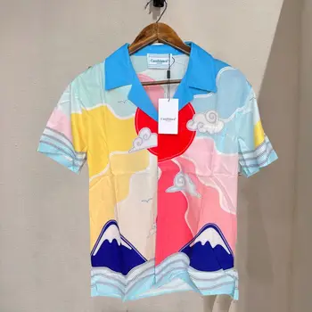 3XL Рубашки Casablanca Color Cloud Snow Mountain С Принтом, Топы С Короткими Рукавами, Летняя Одежда, Мужская И Женская Гавайская Рубашка