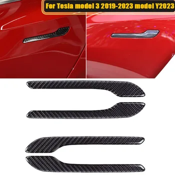 украшение дверной ручки автомобиля из углеродного волокна 4шт для Tesla модель 3 2019-2023 модель y 2023 автомобильные наклейки автомобильный аксессуар