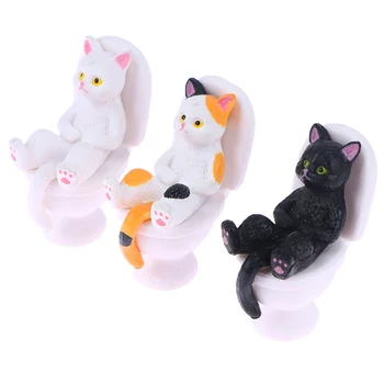 Мини-туалет Kawaii ＆ Серия Cat Миниатюрная фигурка кошки, модель игрушки, декор, статуэтка кошки для офиса, украшение для мини-кукольного домика 3,8*3 см