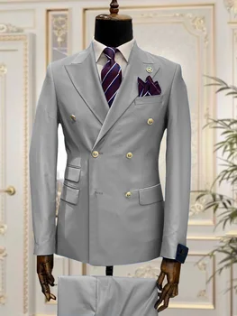 Мужские костюмы, 2 предмета, Красивый хлопок, Высококачественные Свадебные костюмы на заказ, пальто + брюки, Золотой металл, Две пуговицы, Формальные