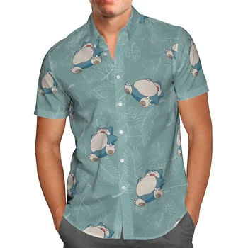 Летняя повседневная рубашка на пуговицах 2023, Праздничный топ с 3D принтом Pokmon, Пляжная мода, Мужской топ в стиле хип-хоп с лацканами, Цветная футболка,