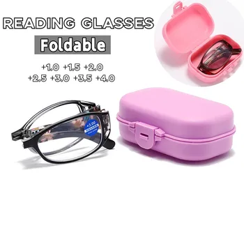 Модные складные очки для чтения с синим светом в коробке, женские полнокадровые переносные очки для дальнозоркости с диоптриями в цветочек