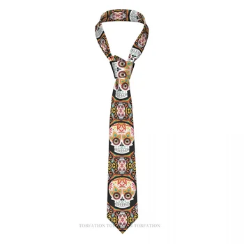 Искусство Мандалы сахарного черепа Классический мужской галстук из полиэстера шириной 8 см с принтом, аксессуар для косплея и вечеринки