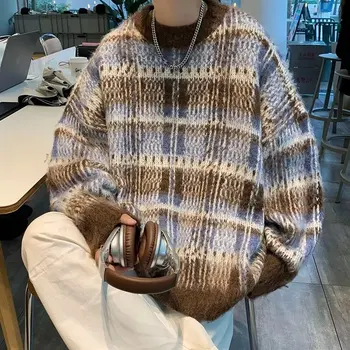 Новый Модный Осенне-Зимний Свитер, Мужской пуловер в корейском стиле, вязаный свитер в стиле пэчворк, Harajuku, Мешковатая брендовая одежда унисекс