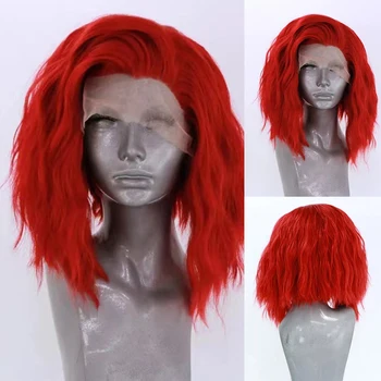 AIMEYA Горячий красный короткий кудрявый парик Термостойкий синтетический парик на кружеве спереди для модных женщин, парики-бобы без частей, повседневное использование, косплей