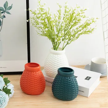 Пластиковые вазы в скандинавском стиле, современная имитация вазы из ротанга, настольная цветочная композиция, контейнер для украшения гостиной для домашнего декора