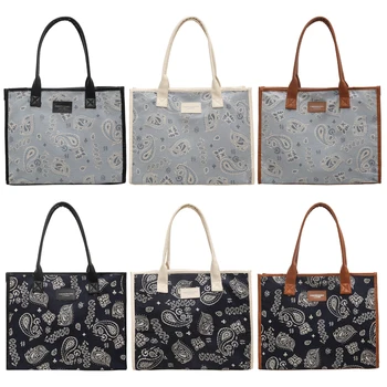 Женская ретро-сумка-тоут, холст контрастного цвета, универсальная сумка для покупок, женская дорожная сумка для покупок большой емкости