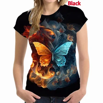 Новая модная летняя женская футболка с 3D принтом бабочки, женские мягкие комфортные футболки с круглым вырезом, футболка