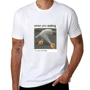 Новая футболка с изображением кошки на прогулке, футболки больших размеров, одежда из аниме, летние топы, футболки оверсайз для мужчин