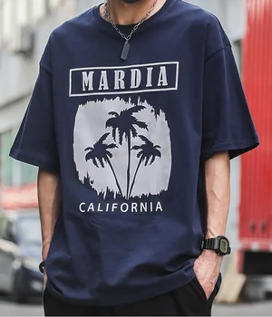 W6549 Летняя модная брендовая футболка с коротким рукавом с принтом кокосовой пальмы, Мужской свободный универсальный топ с коротким рукавом