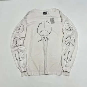 Футболки высшего качества 23FW SAINT L/ S LOVE And PEACE, винтажная хлопковая футболка с антивоенным логотипом, оверсайз, мужская футболка с длинным рукавом