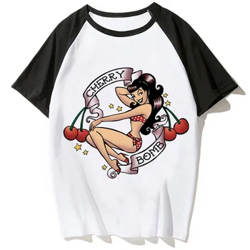 Футболка в стиле рокабилли, женская уличная одежда с комиксами, футболка с аниме, женская дизайнерская одежда из японской манги