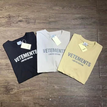 Новая мужская и женская футболка VETEMENTS размера Оверсайз 1: 1 в повседневном стиле с круглым вырезом и короткими рукавами в стиле ретро