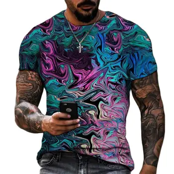 Летняя мужская рубашка 2023 года, ретро-американская футболка с 3D-принтом, художественная роспись, граффити, шитье, 3D-печать, уличная одежда города Харадзюку, топы