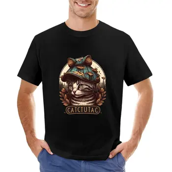 Cottagecore Эстетичная футболка Cat with Mushroom Hat, футболки больших размеров, милые топы, Короткая футболка, мужские хлопковые футболки