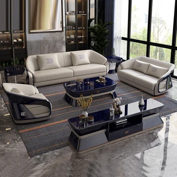 Дизайнерская мебель итальянская светлая роскошная гостиная большой постмодернистский роскошный кожаный диван высокого класса