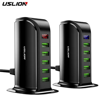 USLION 5 Портов USB Зарядное устройство концентратор Светодиодный дисплей USB Станция быстрой зарядки Док Станция для мобильного телефона Настольные Настенные быстрые зарядные устройства EU US UK Plug