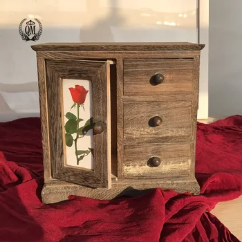 Коробка для хранения ювелирных изделий из массива дерева в стиле ретро, Ручная бижутерия, Серьги-гвоздики, ожерелье, коробка