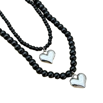 Летнее ожерелье из черных бусин, Уникальное колье с подвеской в виде сердца, легкая ювелирная цепочка для ключиц, украшенная бисером, подарок для женщин, прямая поставка