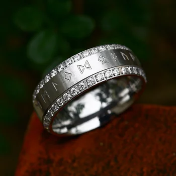 Модное ретро кольцо с рунами в скандинавском стиле из нержавеющей стали, кольцо с уникальным камнем в стиле панк для мужчин и женщин, Креативный простой ювелирный подарок Оптом