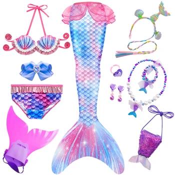 Детский костюм с хвостами русалки для девочек, детские платья для плавания, Русалка, пляжный купальник-бикини, Подарки на День рождения и Новый год