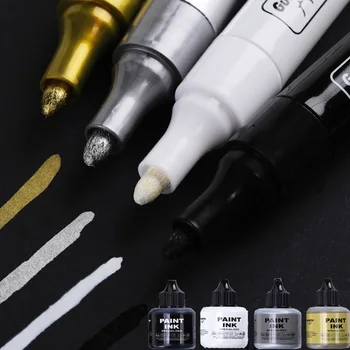 Металлические цветные чернила и сменный наконечник ручки, ручка для рисования, наконечник из волокна толщиной 2-3 мм, водонепроницаемая и устойчивая к солнцу, глянцевый маркер для граффити.