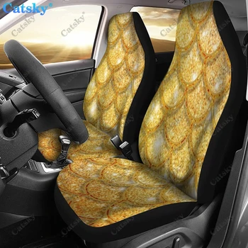 Дизайн с принтом в виде золотой Рыбьей чешуи, чехол для украшения переднего сиденья Автомобиля, чехол для автомобильного сиденья, упаковка из 2 универсальных защитных чехлов для переднего сиденья