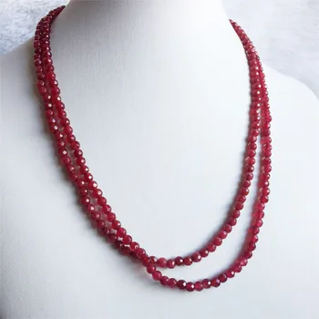 4 мм Граненое круглое непрозрачное ожерелье из прозрачного красного рубина, чокер из натурального камня, расшитый бисером, для мамы и дочки 35/40/45/50/55 см