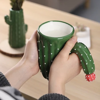 Креативная кружка с кактусом, ложкой и крышкой, милая чашка для кофе с молоком, индивидуальное украшение дома, подарок для друга и семьи