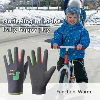 Ветрозащитные перчатки, водонепроницаемые Детские велосипедные перчатки с мультяшным принтом, флисовая подкладка, уличные терморукавки для зимнего тепла