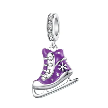 Фиолетовые коньки из стерлингового серебра 925 пробы Подходят к оригинальному браслету-шарму Pandora, браслету-шарму, колье-безделушке, женским украшениям 