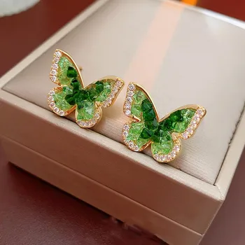 КАКИЕ Милые Романтические серьги-гвоздики с зеленым кристаллом циркония в форме бабочки для женщин INS 2023, новый дизайн ювелирных изделий для вечеринок