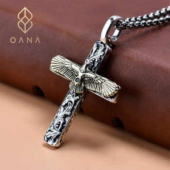 OANA Gothic Модный тренд Мужской свитер с крестом и орлом из стерлингового серебра 925 пробы, цепочка с подвеской, ювелирные изделия с индивидуальностью
