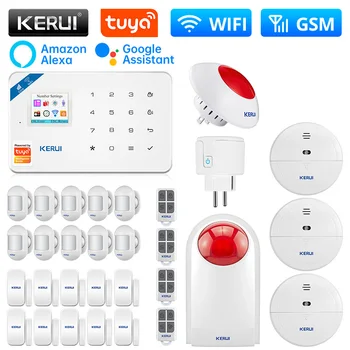 KERUI W181 Сигнализация WIFI GSM Сигнализация Домашний комплект Умная розетка Tuya Поддержка Alexa Датчик движения Детектор Дверной датчик 120DB Сирена