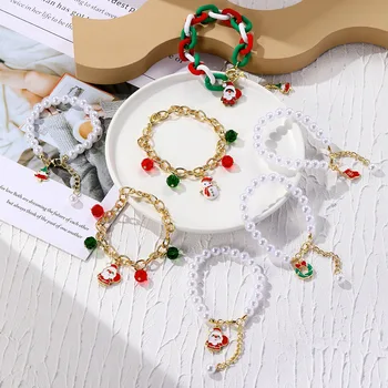 Модное ожерелье с подвеской Санта-Клауса, браслет из рисовых бусин, украшение для женщин, Ювелирные изделия, Рождественские аксессуары, ювелирные изделия