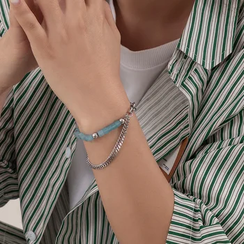 Шикарный мужской браслет с кристаллами, двухслойный модный аксессуар для рук из титановой стали, повседневный браслет из нержавеющей стали