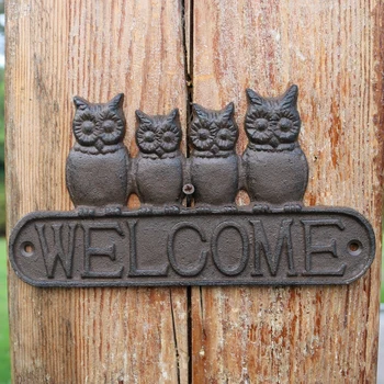 Чугунные совы Umeko Настенные Приветственные знаки Таблички в деревенском стиле для украшения ворот дома, сада, бара, кофейни