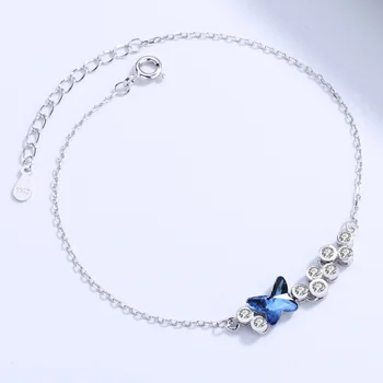 S925, маленький свежий браслет-бабочка из чистого серебра, женская корейская версия, простое сердце, персиковый сексуальный браслет с инкрустацией бриллиантами